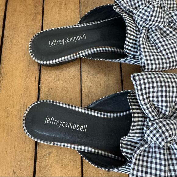 Jeffrey Campbell Black and White Gingham Plaid Bow Mules Slides 6.5 - Picture 6 of 11